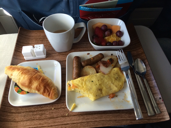 Breakfast in first class comes on real china, with real silverware.
