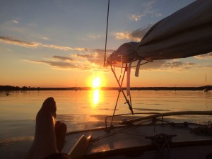 sunset boats and bare feet