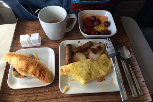 Breakfast in first class comes on real china, with real silverware.