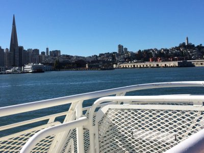 San Francisco city front from high speed ferry Larkspur