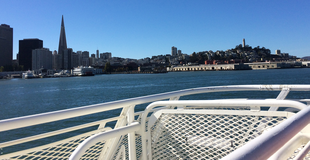 San Francisco city front from high speed ferry Larkspur