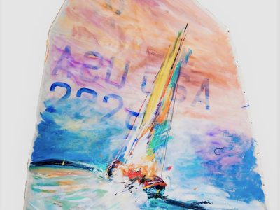 Opti sail with artwork by Tom Rossetti