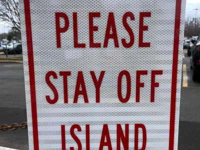 stay off island sign
